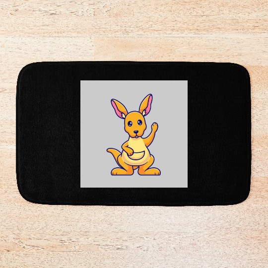 Cute Kangaroo Waving Hand: Cartoon Vector Icon Ill Bath Mats