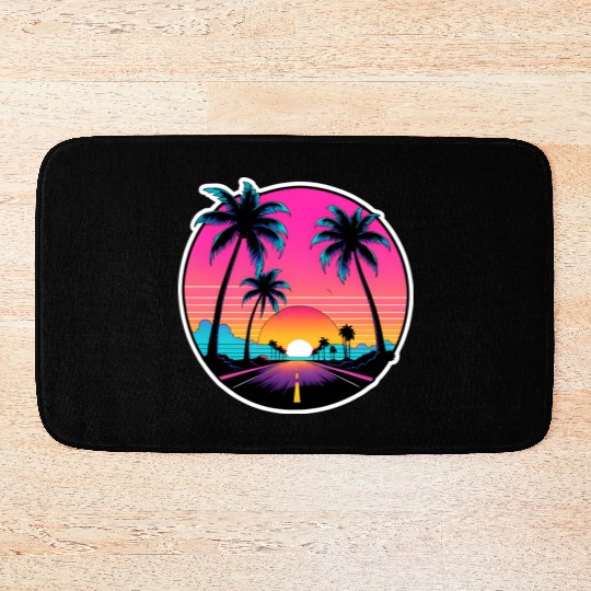 Beach road sunset driving on a lonely road. Bath Mats