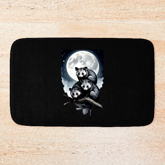 Opossum on Tree at Night Animals Lover Design Bath Mats