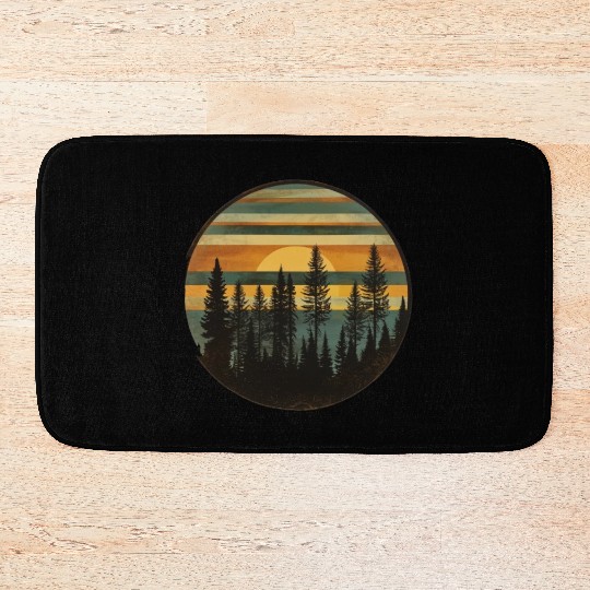 Sunset Forest Nature Outdoors Retro 80s Vibe 3 Bath Mats
