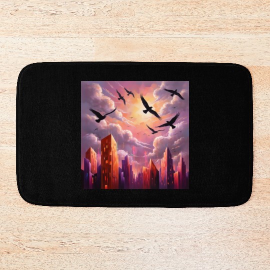 Geometric Twilight City Bath Mats