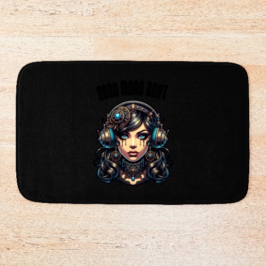 Need More Beat Steampunk Woman Headphones Gothic Bath Mats