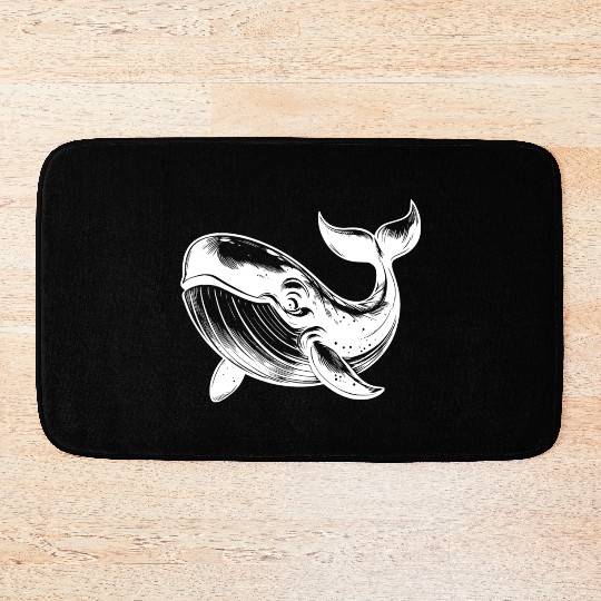 Huge Smiling Blue Whale With Tail Fin Bath Mats