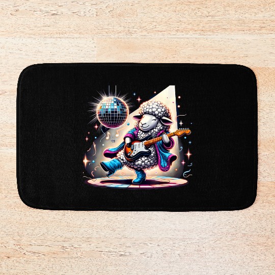 Disco Ball Guitar Sheep Bath Mats