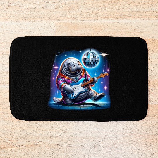 Disco Ball Guitar Manatee Bath Mats