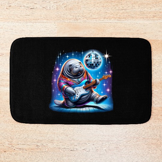 Disco Ball Guitar Manatee Bath Mats