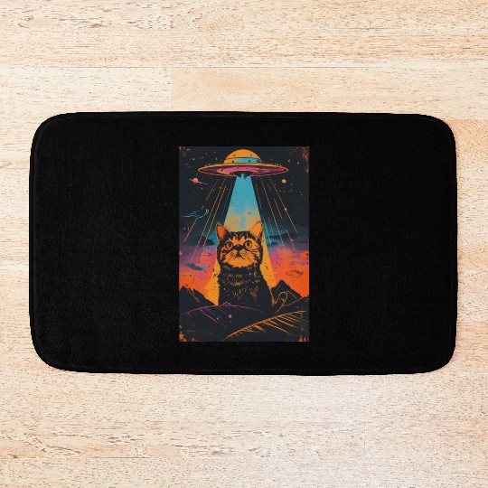 Catzilla Vintage Funny Cute Cat Art Alien and Cat Bath Mats
