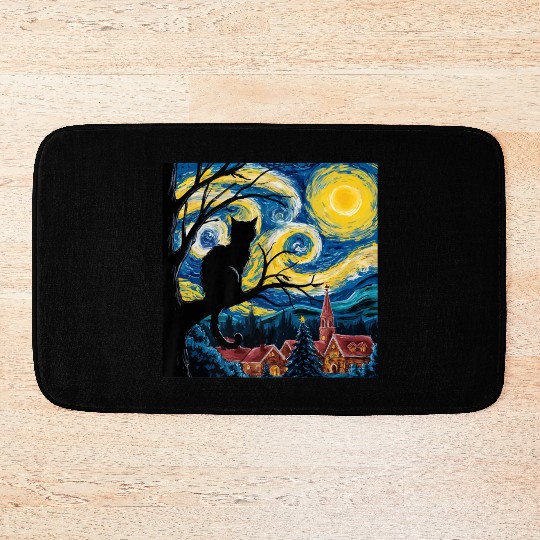 Starry Night Cat Art Premium Bath Mats