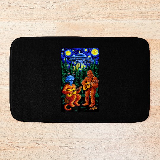UFO Bigfoot Sasquatch Camping Playing Bath Mats