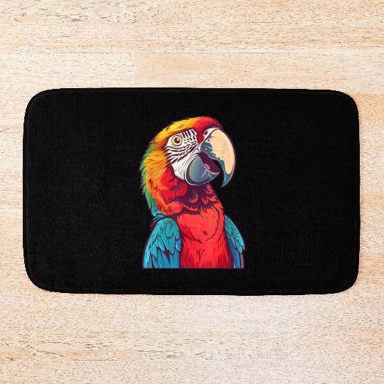 Colorful Tropical Parrot Illustration Stunning Bath Mats
