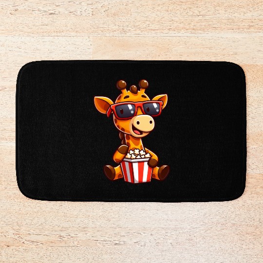Cool giraffe popcorn cinema movie film lover Bath Mats