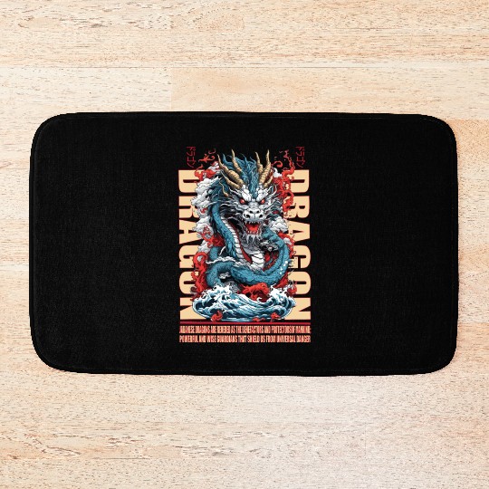 Japanese dragon on waves Bath Mats