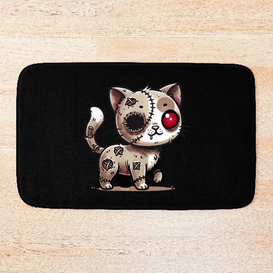 scary zombie kawaii cat for halloween fun Bath Mats