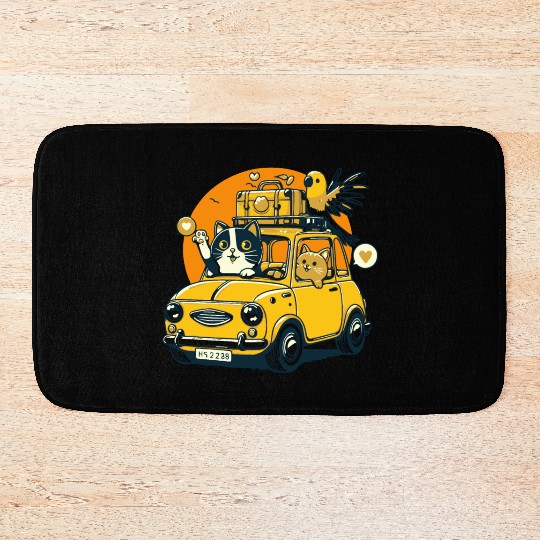 Road Trip by Car : Life's Better with Cat Friends Bath Mats