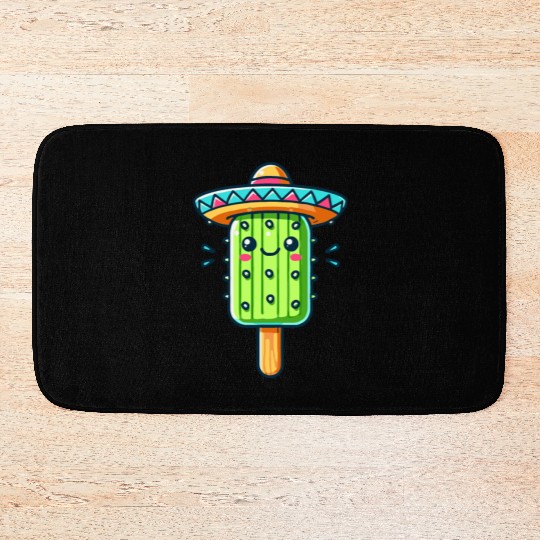 funny cactus ice cream motif with colorful sombrer Bath Mats