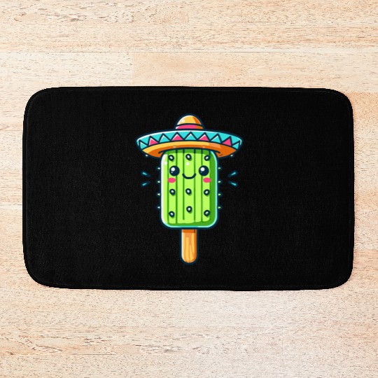 funny cactus ice cream motif with colorful sombrer Bath Mats