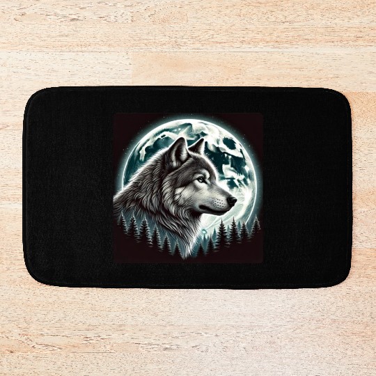 Nature Moon Alpha Cute Wolf Moon nature Bath Mats