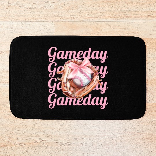 Game Day Coquette Aesthetic Baseball Glove Bath Mats