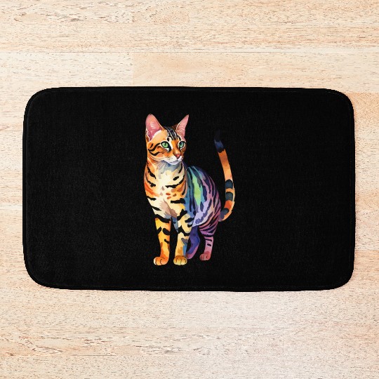Leopard Cat Watercolor Bath Mats