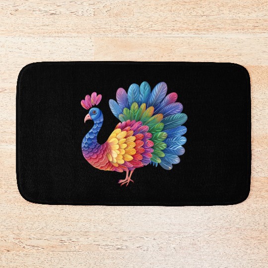 Turkey Rainbow Illustration Farm Animal Farmer Bath Mats