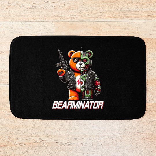 Bearminator Funny Cyborg Teddy Bear Design Bath Mats