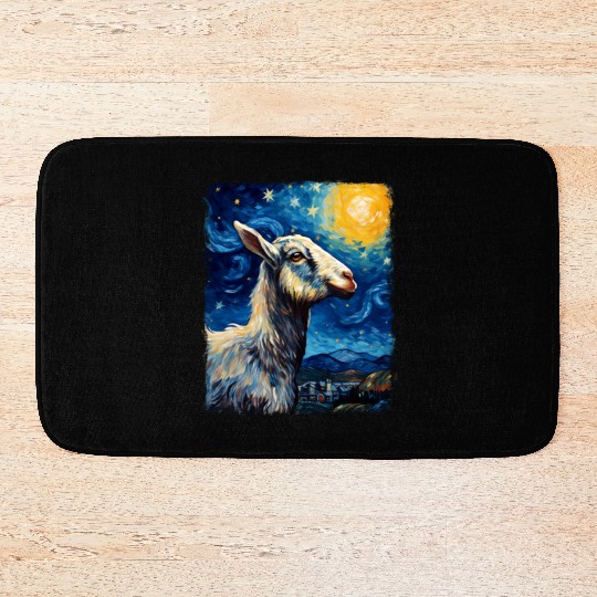 Goat Farm Animal Farmer Starry Night Painting Bath Mats