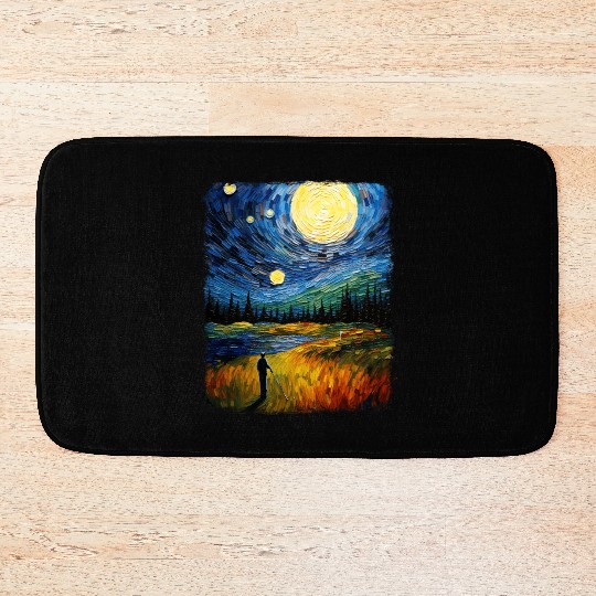 Golf Player Golfer Golfing Starry Night Painting Bath Mats