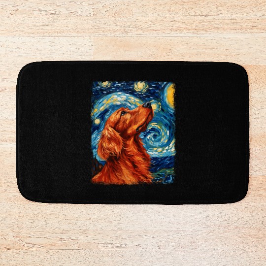Irish Setter Dog Starry Night Painting Bath Mats