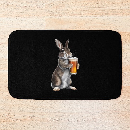 Rabbit Drinking Beer Realistic Bath Mats