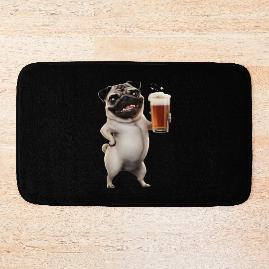 Pug Drinking Beer Realistic Bath Mats