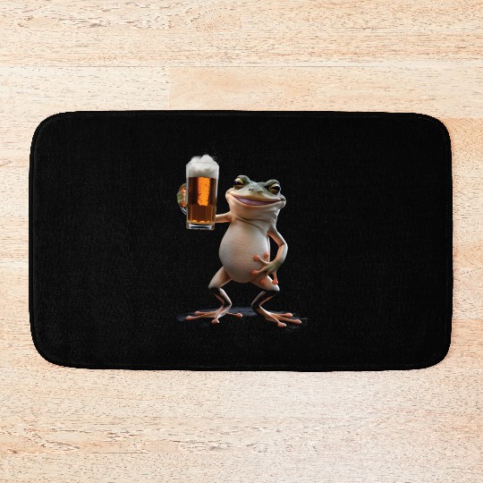 Frog Drinking Beer Realistic Bath Mats