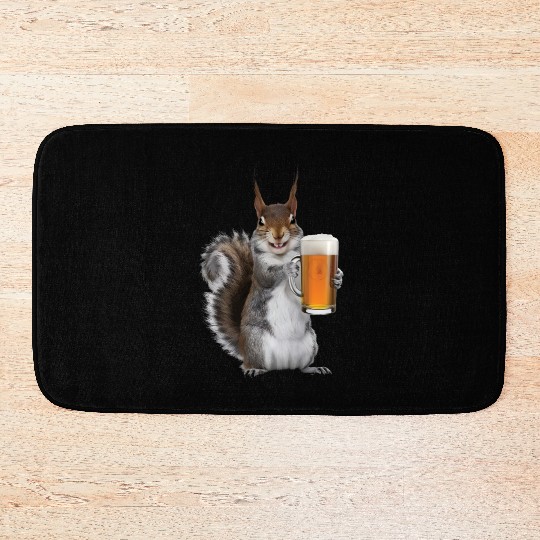 Squirrel Drinking Beer Realistic Bath Mats