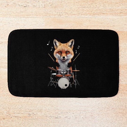 Fox Playing Drums Realistic Bath Mats