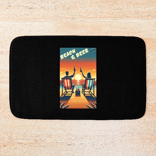 Relaxing Beach & Beer Sunset Design for Summer Fun Bath Mats