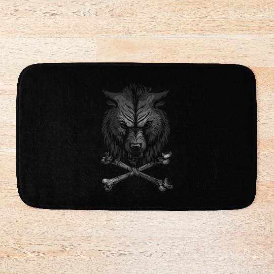Wolf Skull and Crossbones Bath Mats