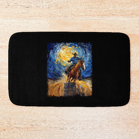 Barrel Racer Barrel Racing Rodeo Starry Night Pain Bath Mats