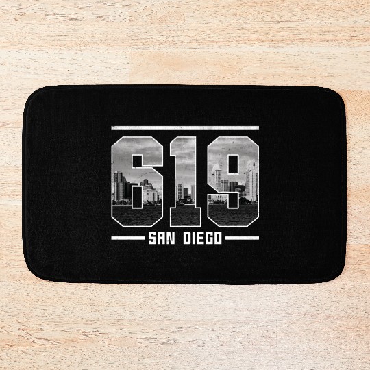 Vintage San Diego 619 Area Code California Skyline Bath Mats