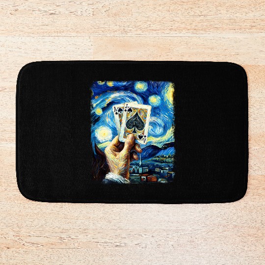 Blackjack Gambling Cards Starry Night Painting Bath Mats