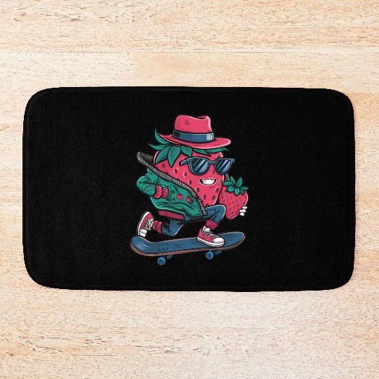 funny skateboarder berry cool lover strawberry Bath Mats