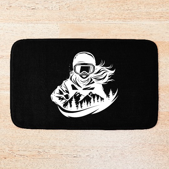 Snowboarding Girl Sketch Bath Mats