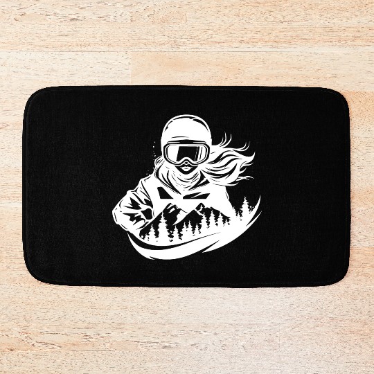 Snowboarding Girl Sketch Bath Mats