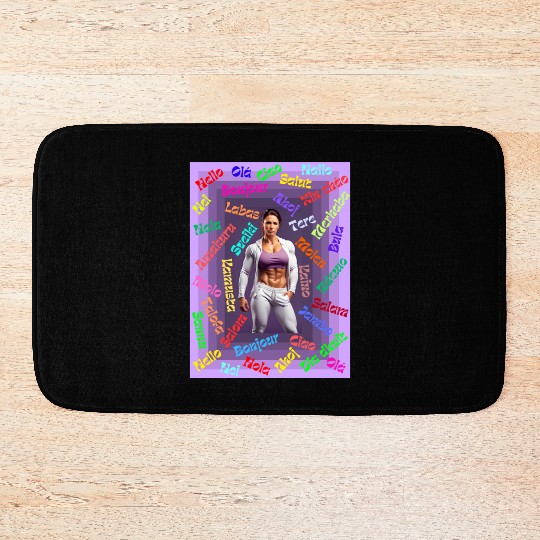 Multi language gym design Bath Mats