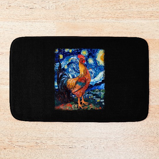 Chicken Farm Farmer Farming Starry Night Painting Bath Mats