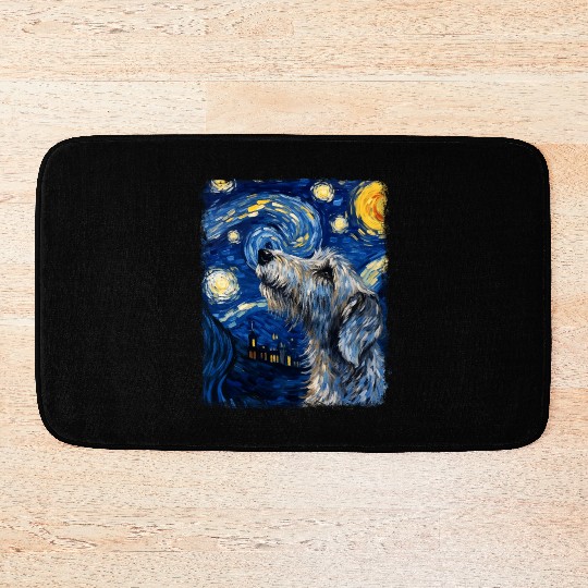 Irish Wolfhound Dog Starry Night Painting Bath Mats