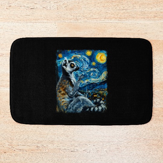 Lemur Ring Tailed Starry Night Painting Bath Mats