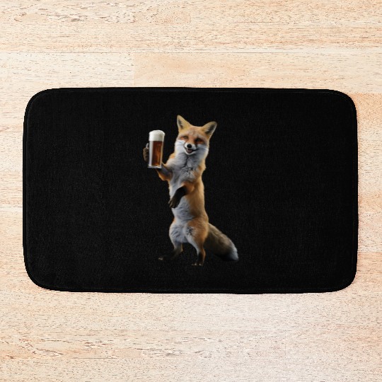 Fox Drinking Beer Realistic Bath Mats