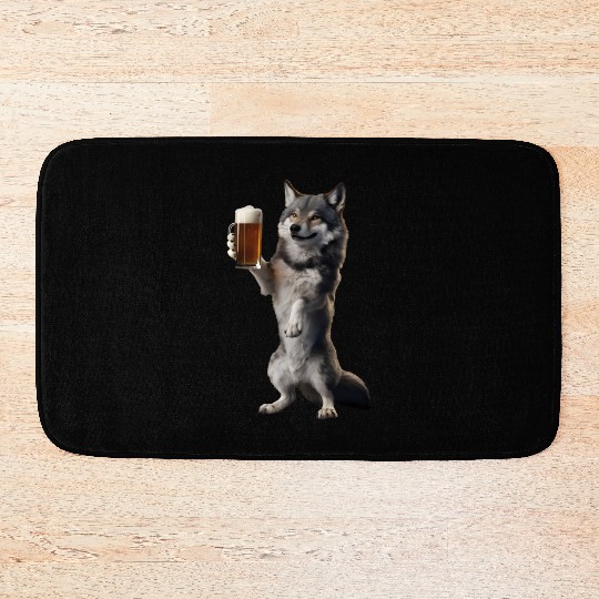 Wolf Drinking Beer Realistic Bath Mats