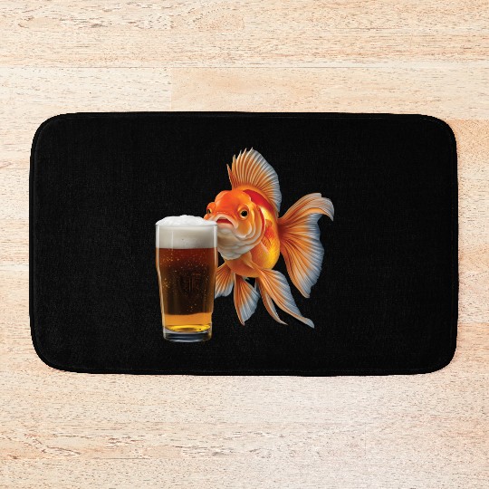 Goldfish Drinking Beer Realistic Bath Mats