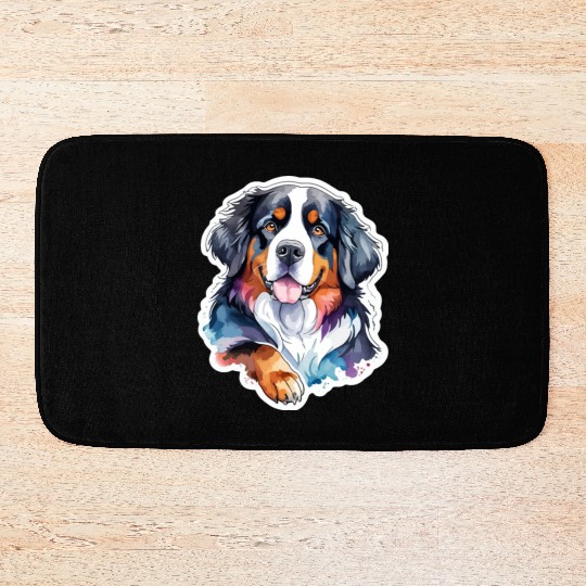 Bernese Mountain Dog Watercolor Bath Mats