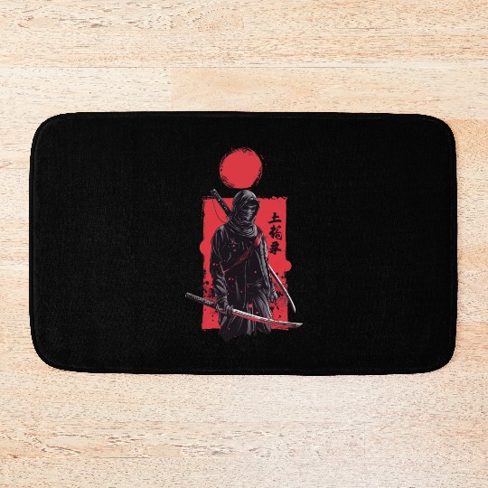 Urban Samurai Warrior in Mysterious Mask Bath Mats